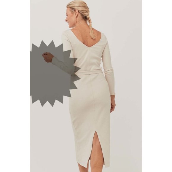 NWT Pact organic ivory cream Jazz stretch rib knit midi dress - Picture 4 of 7